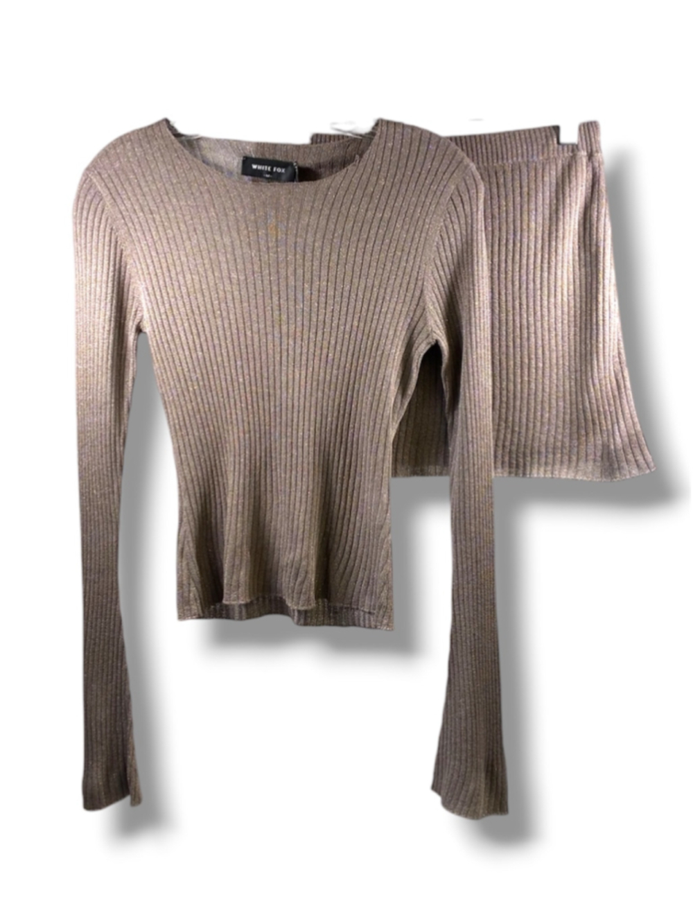 White Fox Kiss Land LS knit Snirt and Skirt Set in Taupe Size M